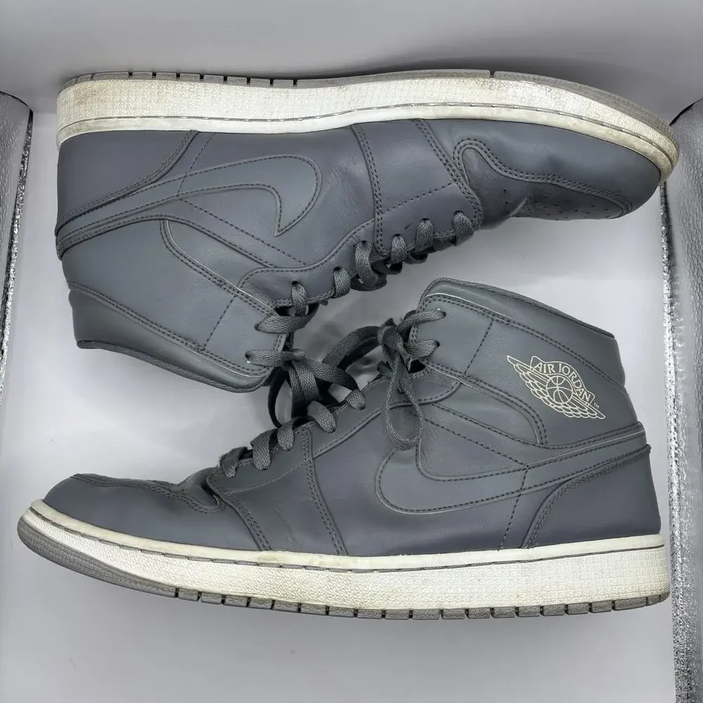 Men’s Size 13 - Jordan 1 Mid Cool Grey 2015 Retro Gray Athletic Shoes 554724-031